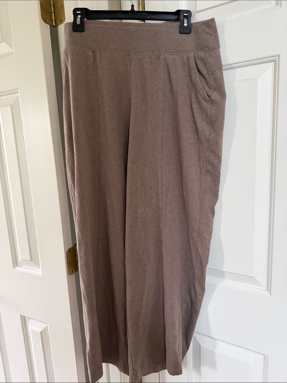 Taupe Wide-Leg Pull-On Pants with Soft Drape